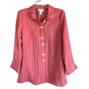 PECK & PECK Long Sleeve Lagenlook Button Up Tunic Blouse Shacket Size Medium
